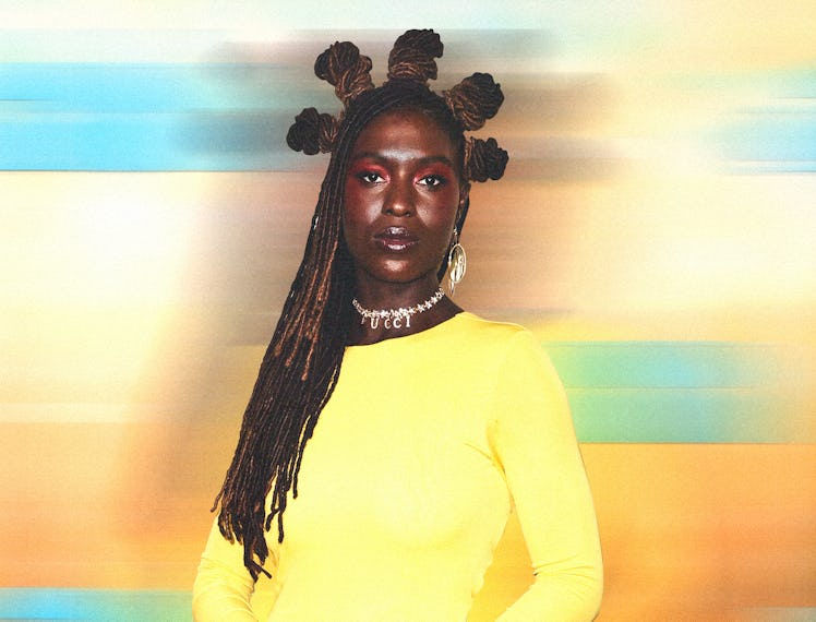 Jodie Turner-Smith wearing yellow dress