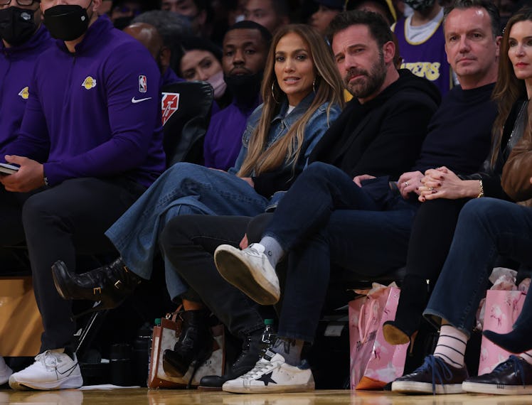 Jennifer Lopez and Ben Affleck watch the game between the Boston Celtics and the Los Angeles Lakers...