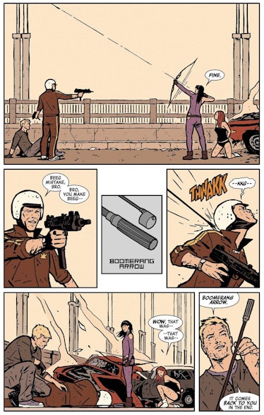 Kate Bishop solves a problem with a boomerang arrow in Hawkeye #3