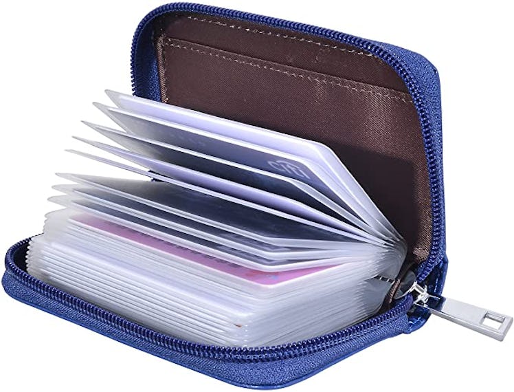 Easyoulife Genuine Leather Credit Card Holder Zipper Wallet