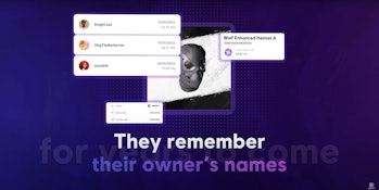 An ad for Ubisoft's Quartz that says "They remember their owner's names"