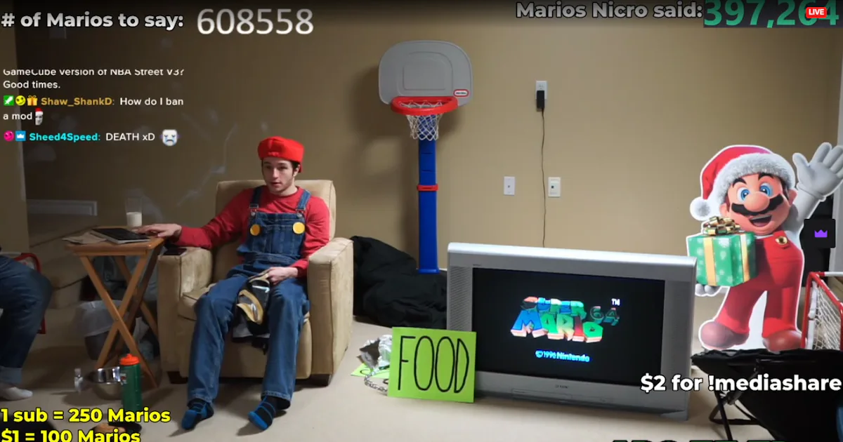 Mario Stream Alert Twitch streamer says 'Mario' 400,000 times in marathon broadcast