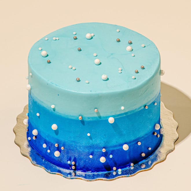Cake with different shades of blue decoration