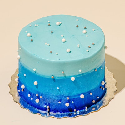 Cake with different shades of blue decoration