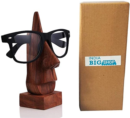 IndiaBigShop Hand Carved Rosewood Nose-Shaped Eyeglass Spectacle/Eyewear Holder