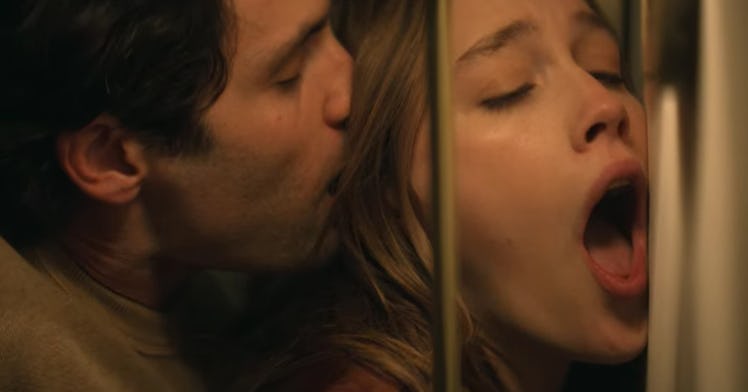 Penn Badgley as Joe and Victoria Pedretti as Love in Season 2 of Netflix's 'You'