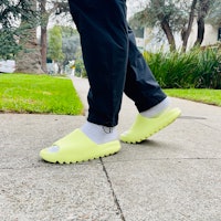 Adidas Yeezy Slides Glow Green Kanye West review on feet