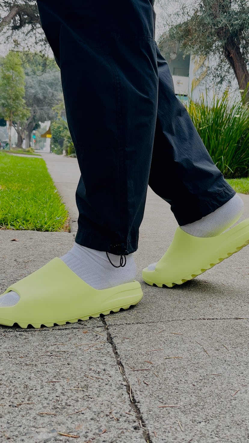 Adidas Yeezy Slides Glow Green Kanye West review on feet
