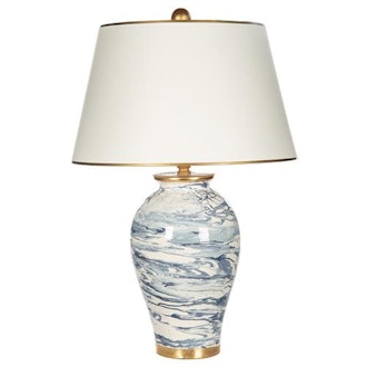 Libby Modern Classic Blue Cermaic Gold Trim Accent Table Lamp