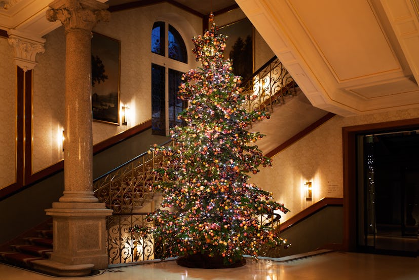 A big Christmas tree holiday decoration in The Dolder Grand hotel
