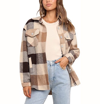 UANEO Casual Plaid Wool Blend Button Down