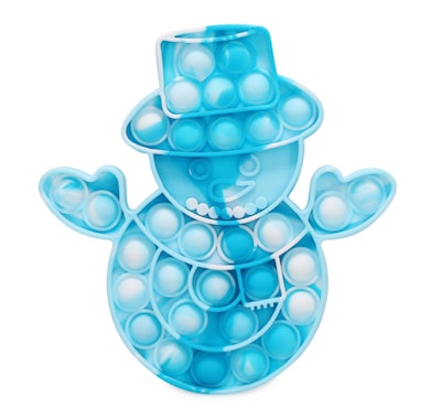 This holiday-themed pop-it is shaped like a snowman.