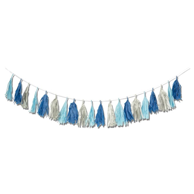 Party streamer garland in blues and silver