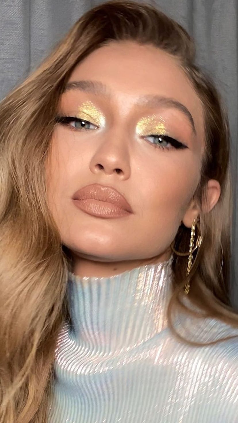 celebrity gold eye shadow gigi hadid