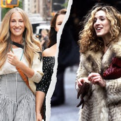 A side by side graphic of Carrie Bradshaw in the reboot vs. original Sex and the City. What is Carri...