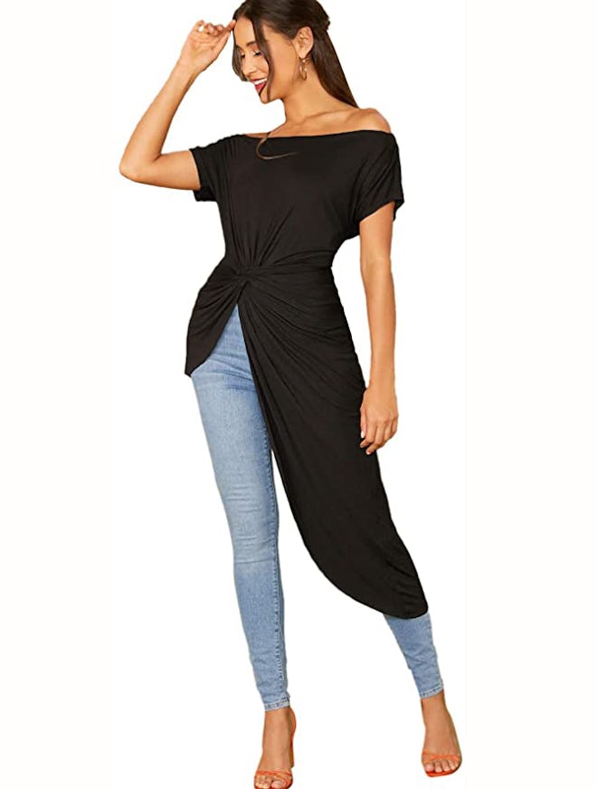 SheIn Elegant Asymmetrical Twist Front Off Shoulder Top