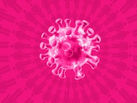 The Covid-19 bacteria in pink with a pink background