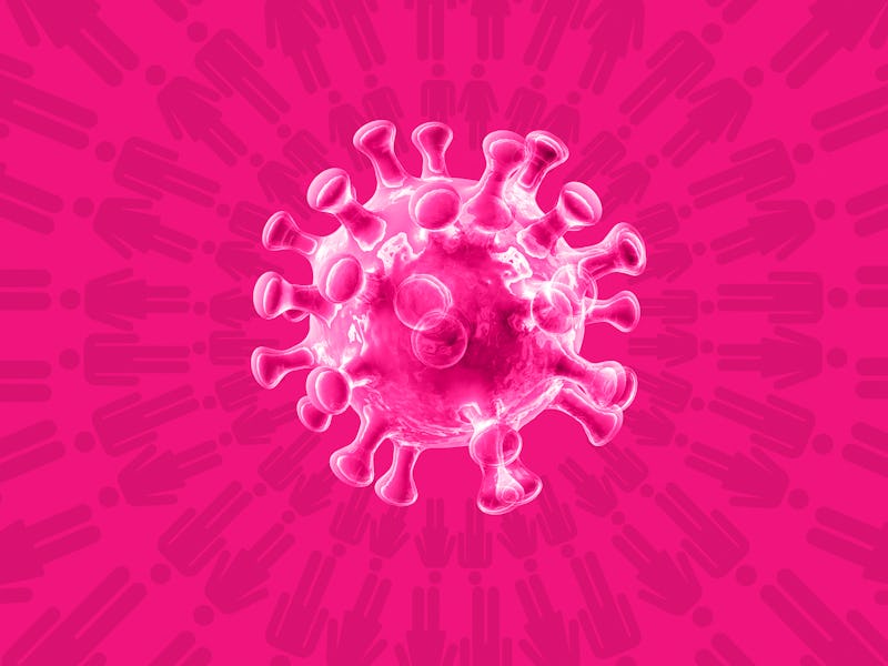 The Covid-19 bacteria in pink with a pink background
