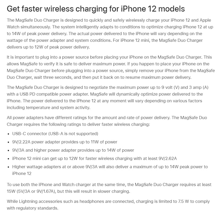 Apple's long and complicated MagSafe Duo charger support document