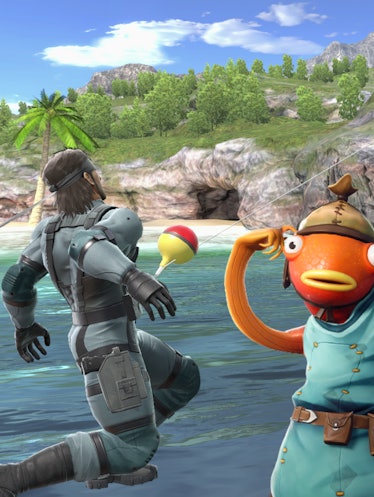 Solid snake getting caught by isabella from animal crossing in smash bros