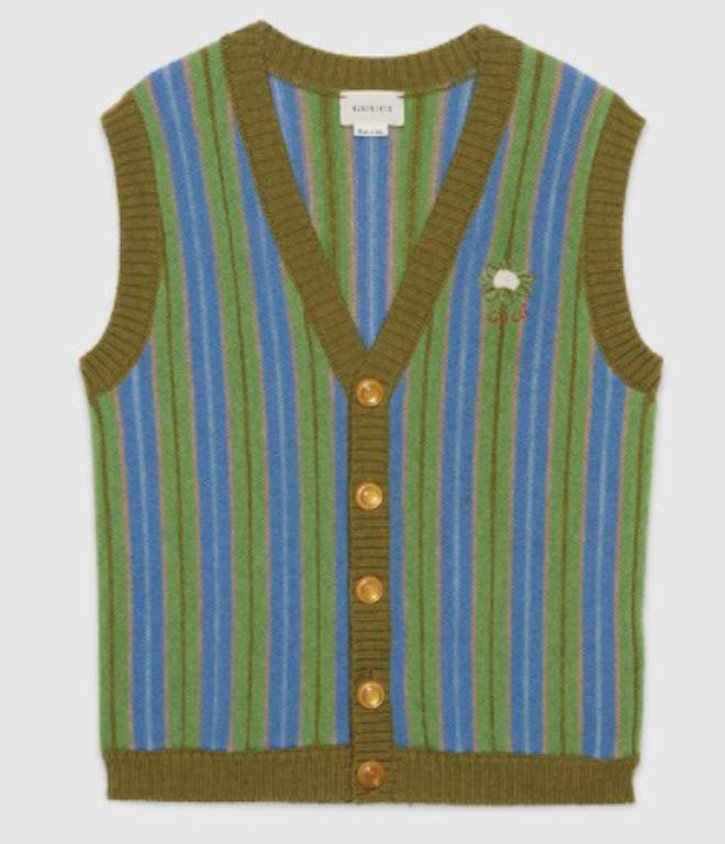 Children's wool striped vest with Gucci cauliflower