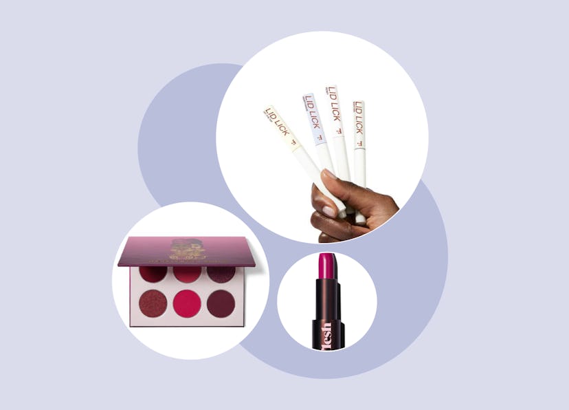 Valentine's day beauty gifts — eyeshadow, eye liner, and lipstick.