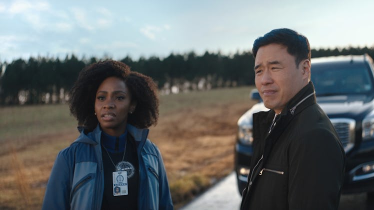 Teyonah Parris as Monica Rambeau and Randall Park as Jimmy Woo in WandaVision
