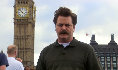 Ron Swanson joins Leslie, Ben, Andy and April on their trip to London in 'Parks and Rec'.