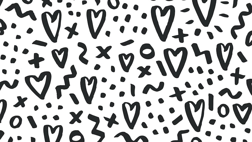 Love doodle background with hearts. Vector hand drawn grunge background