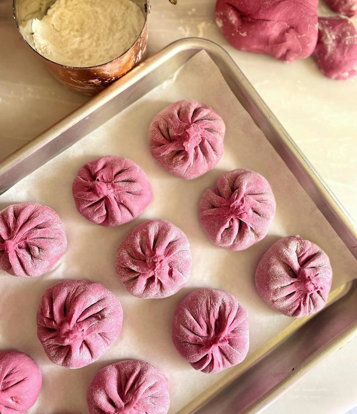 pink dumplings lunar new year dishes