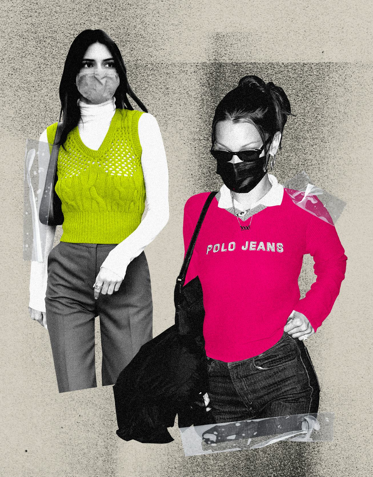 Two women with face masks wearing the Best Vintage Sweaters And Cardigans