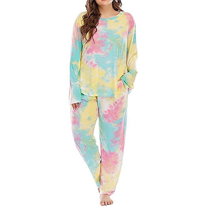 Allegrace Plus Size Tie Dye Long Sleeve Sleep Set