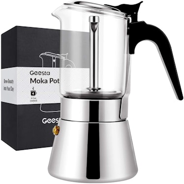 GEESTA Premium Crystal Glass-Top Stovetop Espresso Moka Pot