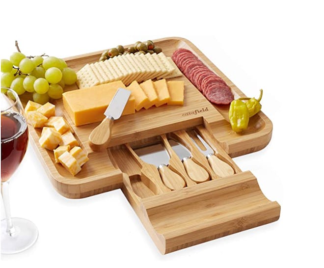 Casafield Organic Bamboo Cheese Cutting Board & Knife Gift Set