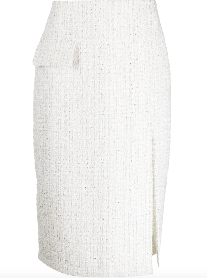 Side-Slit Tweed Skirt