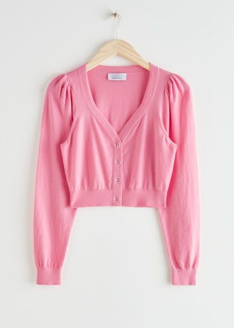 Cropped Puff Sleeve Knit Cardigan
