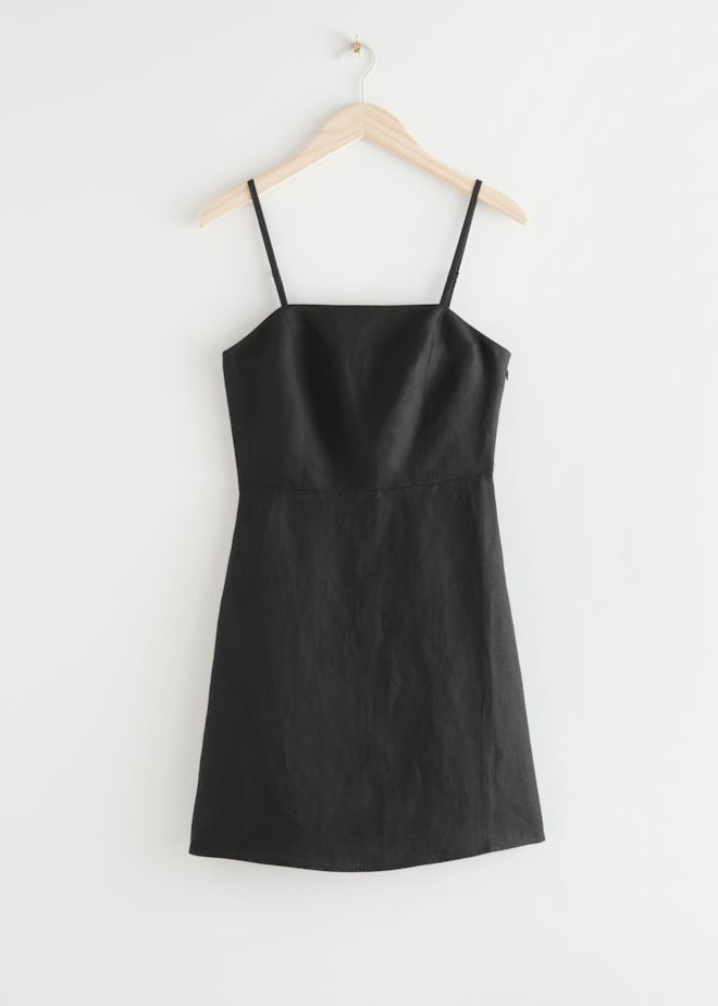 Fitted Linen Blend Mini Dress