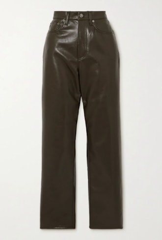 Leather-Blend Straight-Leg Pants