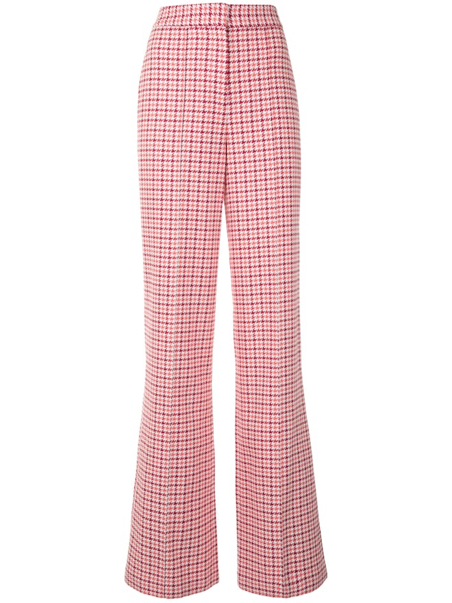 Pintuck Wide-Leg Trouser In Cotton Jacquard Houndstooth