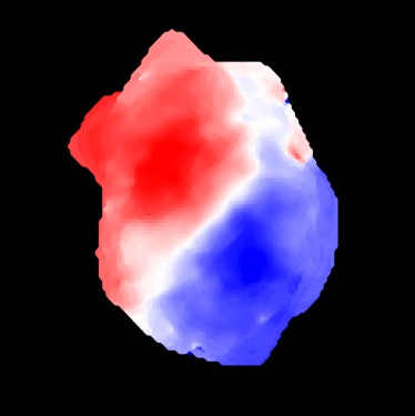 Gas motion in the distant galaxy ALESS 073.1: gas in blue is moving towards us while gas in red is m...