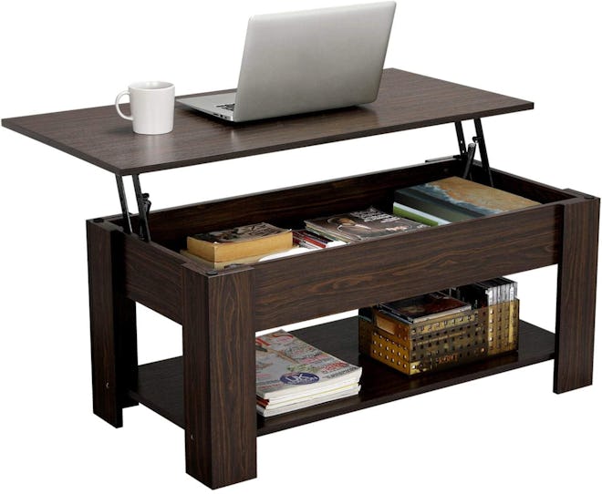 YAHEETECH Coffee Table With Hidden Compartment and Storage Shelf