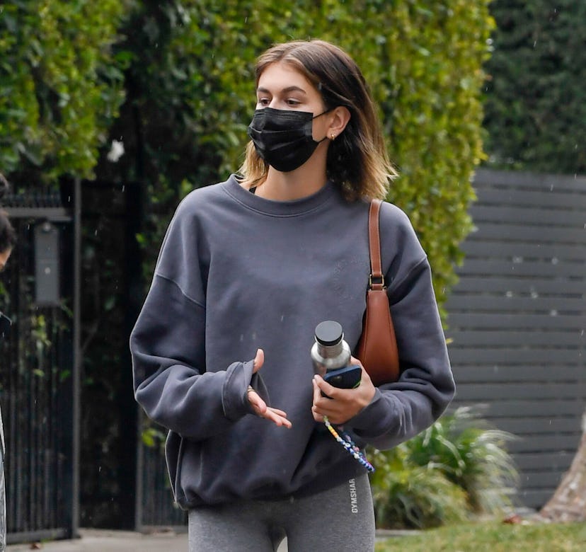 Kaia Gerber leaves a pilates class on January 23, 2021 in Los Angeles, California.