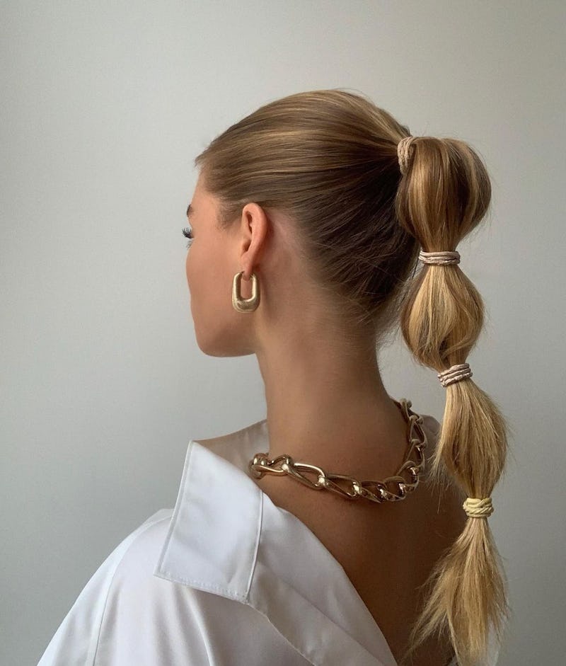 Bubble braid ponytail.