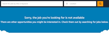 Amazon cryptocurrency job listing error page screenshot