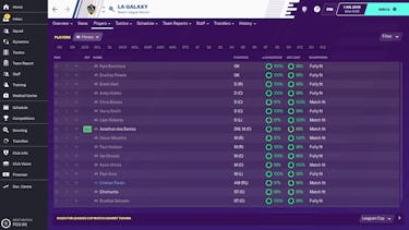 A screenshot of the LA Galaxy stats from 'Football Manager'