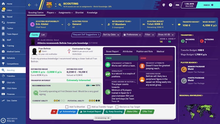 A screenshot of scouting from 'Football Manager'