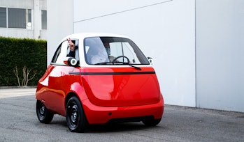 The Microlino 2.0 electric microcar, modeled after the BMW Isetta.