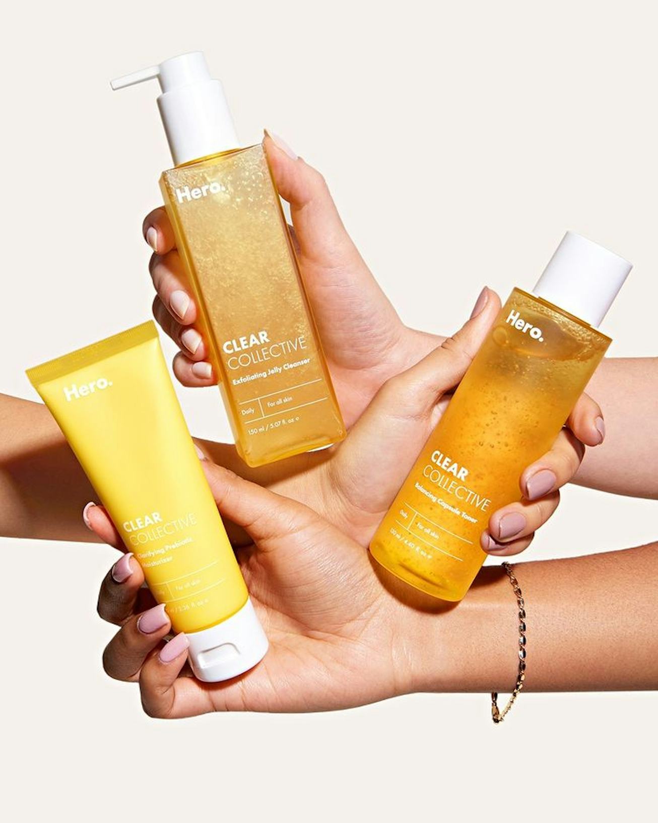 Hero Cosmetics, Clear collective trio, Exfoliating Jelly Cleanser, Balancing Capsule Toner, Clarifyi...