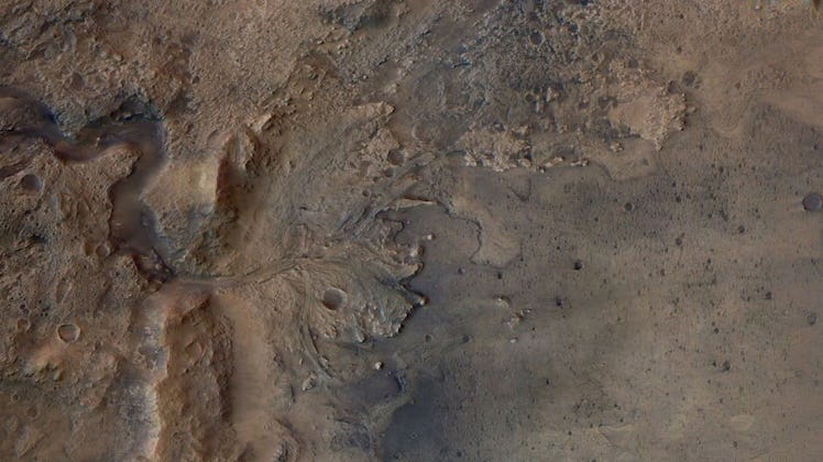 An overhead image of the Jezero Crater on Mars.