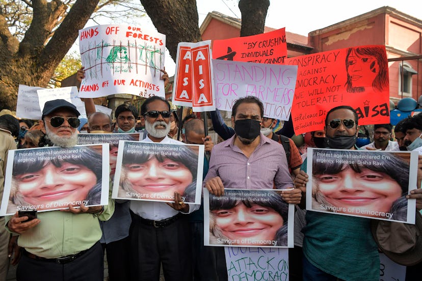 Protestors campaign for the immediate release of Disha Ravi in India